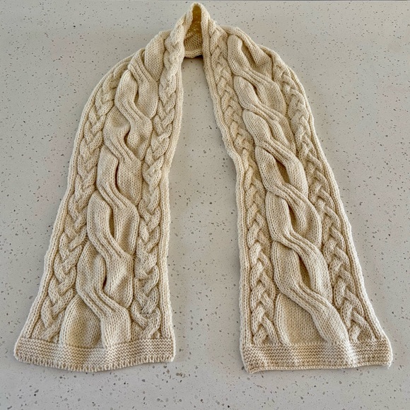 Aran Crafts Accessories - Aran Crafts Cream Ivory 100% Wool Cable Knit Scarf Irish Ireland